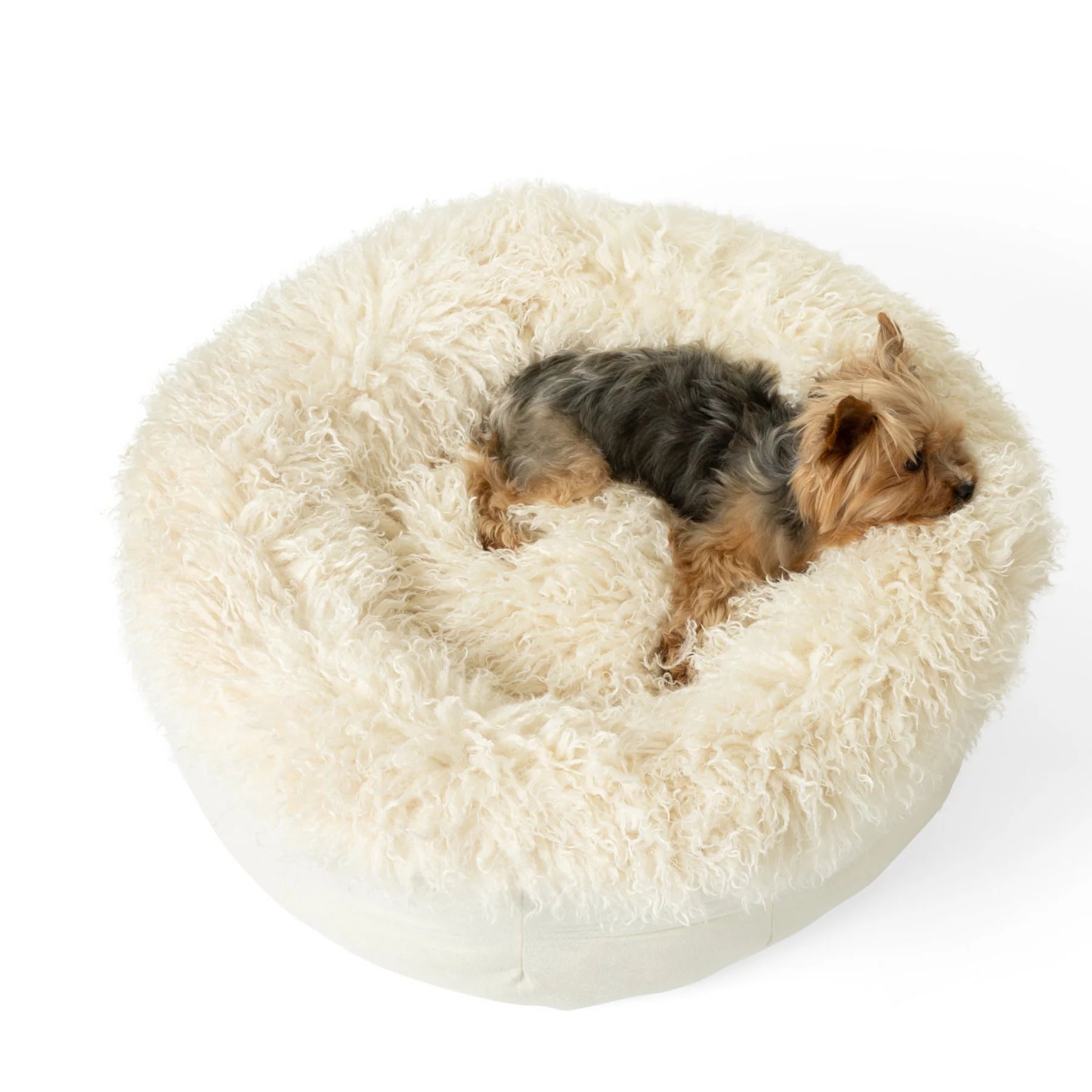 PupPouf™ Luxe Faux Fur Donut Pet Bed - Plush Sheep Ivory